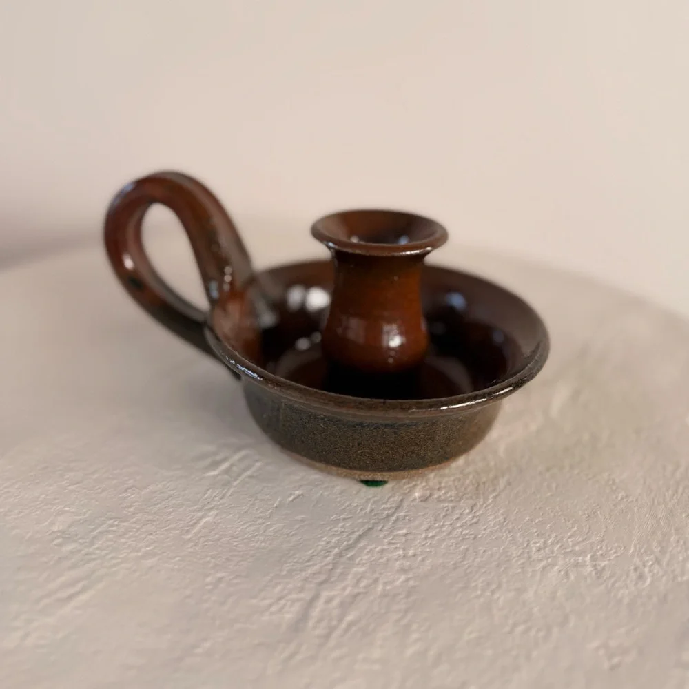 VINTAGE CHAMBER-STICK STUDIO POTTERY CANDLE HOLDER HANDMADE COTTAGECORE BOHO MCM